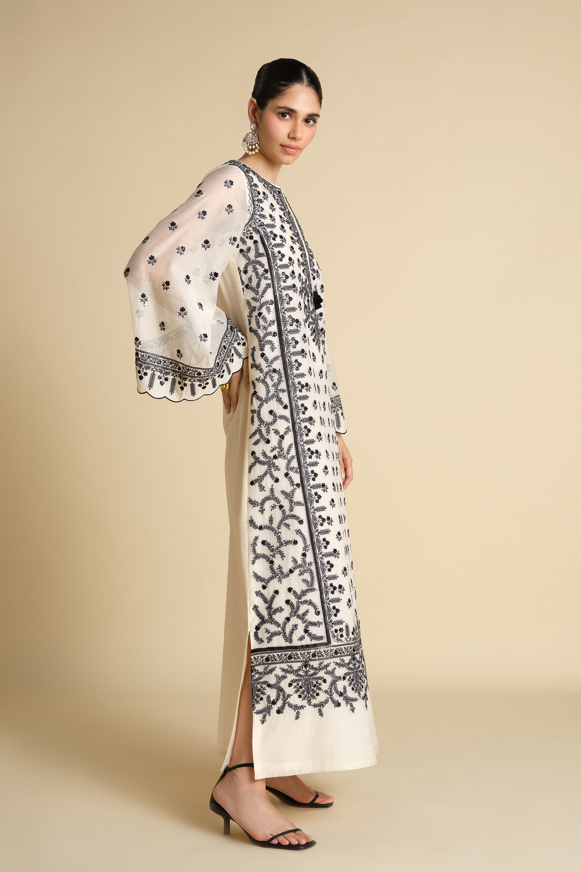 Sawsan Embroidered Mul Kaftan - White, White, image 3